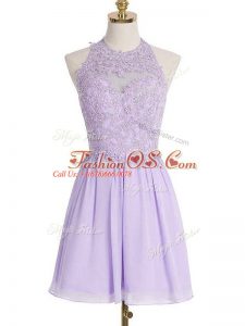Custom Made Lavender Halter Top Lace Up Lace Dama Dress for Quinceanera Sleeveless