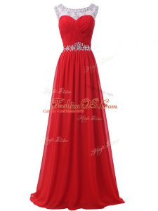 Sleeveless Backless Floor Length Beading and Ruching Prom Homecoming Dress