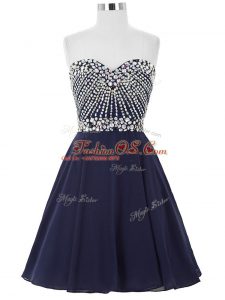 Stunning Navy Blue A-line Sweetheart Sleeveless Chiffon Mini Length Lace Up Beading Cocktail Dress