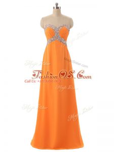 Orange Empire Beading and Ruching Prom Party Dress Lace Up Chiffon Sleeveless Floor Length