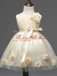 Modern Champagne Scoop Neckline Hand Made Flower Girls Pageant Dresses Sleeveless Zipper