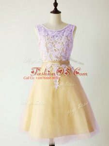 Comfortable Tulle Sleeveless Knee Length Wedding Party Dress and Lace