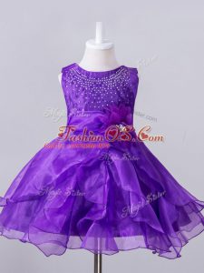 Sleeveless Beading and Hand Made Flower Zipper Little Girls Pageant Gowns