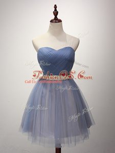 Mini Length Blue Court Dresses for Sweet 16 Tulle Sleeveless Beading and Ruching