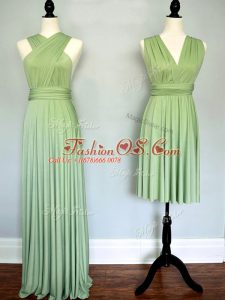 Modest Yellow Green Sleeveless Ruching Lace Up Wedding Party Dress