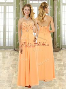Decent Orange Sweetheart Lace Up Beading and Ruffles Prom Gown Sleeveless