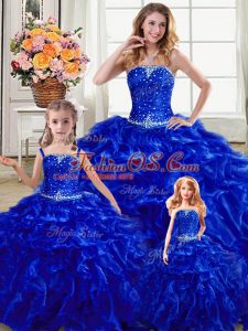 Organza Sleeveless Floor Length Quinceanera Gown and Beading and Ruffles