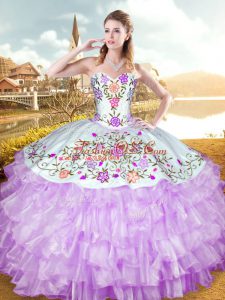 Most Popular Lilac Lace Up Sweet 16 Dress Embroidery and Ruffled Layers Sleeveless Floor Length