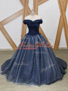 Elegant Sleeveless Brush Train Lace Up Ruching Military Ball Dresses