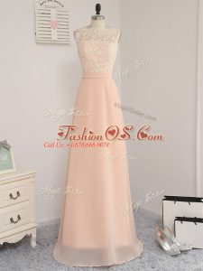 Classical Empire Vestidos de Damas Peach Bateau Chiffon Sleeveless Floor Length Backless