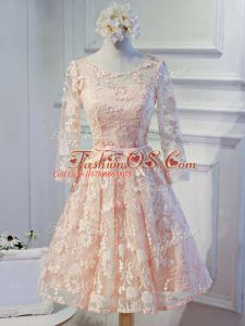 Decent Peach Long Sleeves Appliques Knee Length Dress for Prom