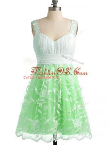 Straps Sleeveless Lace Up Bridesmaid Dress Apple Green Lace