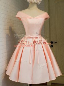 Off The Shoulder Cap Sleeves Lace Up Dama Dress Peach Taffeta