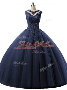Fashion Navy Blue Sleeveless Tulle Lace Up Quinceanera Dress for Military Ball and Sweet 16 and Quinceanera