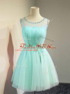 Apple Green Sleeveless Knee Length Belt Lace Up Quinceanera Dama Dress