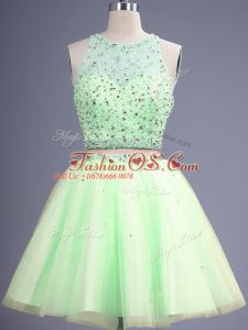 Knee Length Lace Up Dama Dress Yellow Green for Prom and Party and Wedding Party with Beading