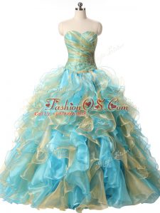 Flirting Multi-color Organza Lace Up Ball Gown Prom Dress Sleeveless Floor Length Beading and Ruffles