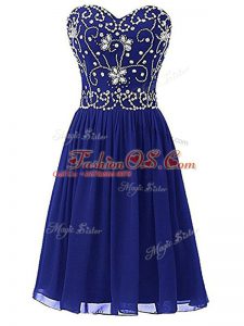 Fitting Knee Length Empire Sleeveless Royal Blue Junior Homecoming Dress Zipper