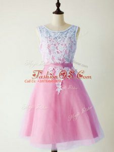 Fantastic Tulle Scoop Sleeveless Lace Up Lace Court Dresses for Sweet 16 in Lilac