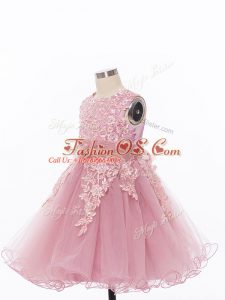 Popular Tulle Sleeveless Knee Length Child Pageant Dress and Appliques and Hand Made Flower