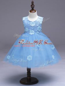 Admirable Light Blue Sleeveless Tulle Zipper Little Girls Pageant Dress for Wedding Party