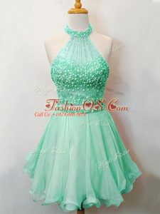 Knee Length Apple Green Vestidos de Damas Organza Sleeveless Beading