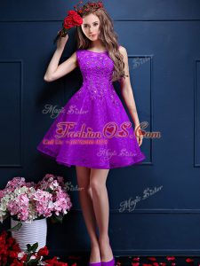 Superior Bateau Sleeveless Lace Up Quinceanera Dama Dress Eggplant Purple Tulle