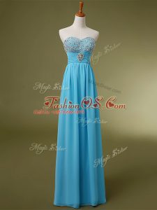 Eye-catching Baby Blue Sweetheart Neckline Beading and Ruching Prom Gown Sleeveless Lace Up