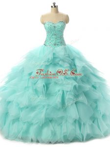 Apple Green Sweetheart Neckline Beading and Ruffles Quinceanera Dress Sleeveless Lace Up