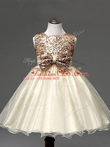 Glorious Sleeveless Sequins and Bowknot Zipper Little Girls Pageant Dress