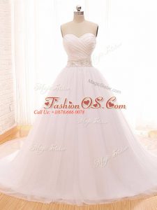 White Wedding Dresses Wedding Party with Beading and Ruching Sweetheart Sleeveless Clasp Handle