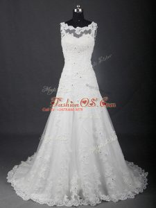 Best Selling Lace Bridal Gown White Lace Up Sleeveless Brush Train