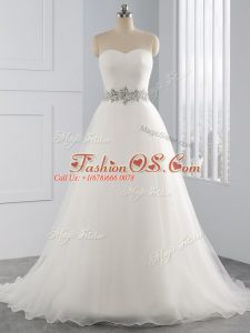 Ideal White Wedding Gowns Sweetheart Sleeveless Brush Train Lace Up