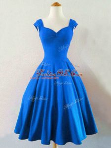 Artistic Sleeveless Taffeta Knee Length Lace Up Damas Dress in Blue with Ruching
