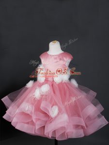 Pink Cap Sleeves Tulle Zipper Little Girls Pageant Dress Wholesale for Wedding Party