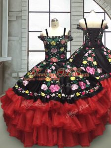 Custom Design Sleeveless Embroidery and Ruffled Layers Lace Up Little Girls Pageant Gowns