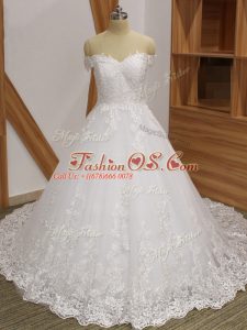 Traditional White Wedding Gowns Off The Shoulder Sleeveless Brush Train Zipper