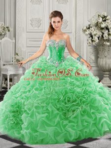 Suitable Green Sweetheart Neckline Beading and Ruffles Vestidos de Quinceanera Sleeveless Lace Up
