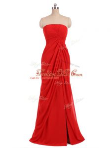 Sumptuous Red Sleeveless Ruching Floor Length Quinceanera Court Dresses