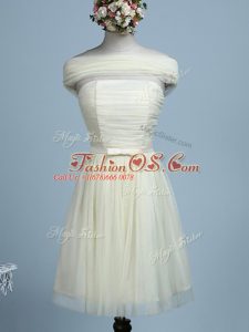 Light Yellow Empire Tulle Strapless Sleeveless Belt Mini Length Side Zipper Bridesmaids Dress