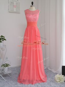 Ideal Watermelon Red Zipper Court Dresses for Sweet 16 Lace Sleeveless Floor Length