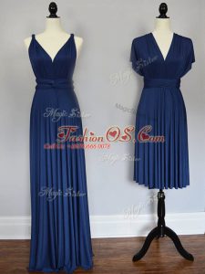 Navy Blue Straps Lace Up Ruching Wedding Guest Dresses Sleeveless