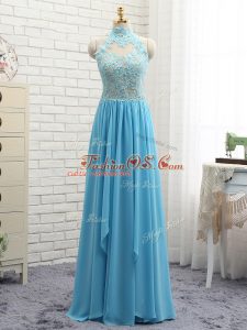 Baby Blue Backless Halter Top Appliques Prom Party Dress Chiffon Sleeveless