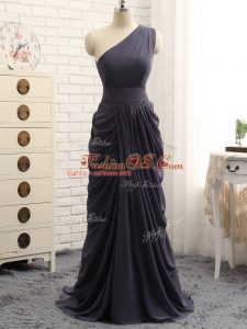 Clearance Floor Length Grey Vestidos de Damas One Shoulder Sleeveless Zipper