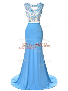 Sweet Scoop Sleeveless Chiffon Homecoming Dresses Hand Made Flower Brush Train Backless