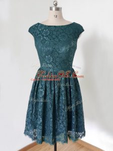Teal Lace Lace Up Scoop Cap Sleeves Knee Length Damas Dress Lace