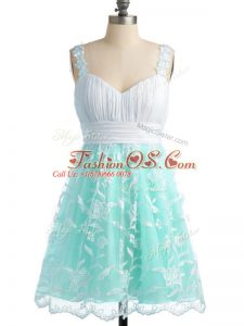 Apple Green Straps Lace Up Lace Bridesmaids Dress Sleeveless