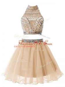 Knee Length Zipper Damas Dress Champagne for Party and Wedding Party with Beading