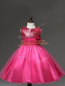 Ball Gowns Little Girls Pageant Dress Hot Pink Scoop Tulle Sleeveless Knee Length Zipper