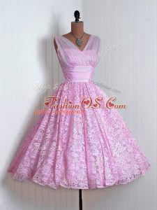 Mini Length A-line Sleeveless Lilac Quinceanera Court of Honor Dress Lace Up
